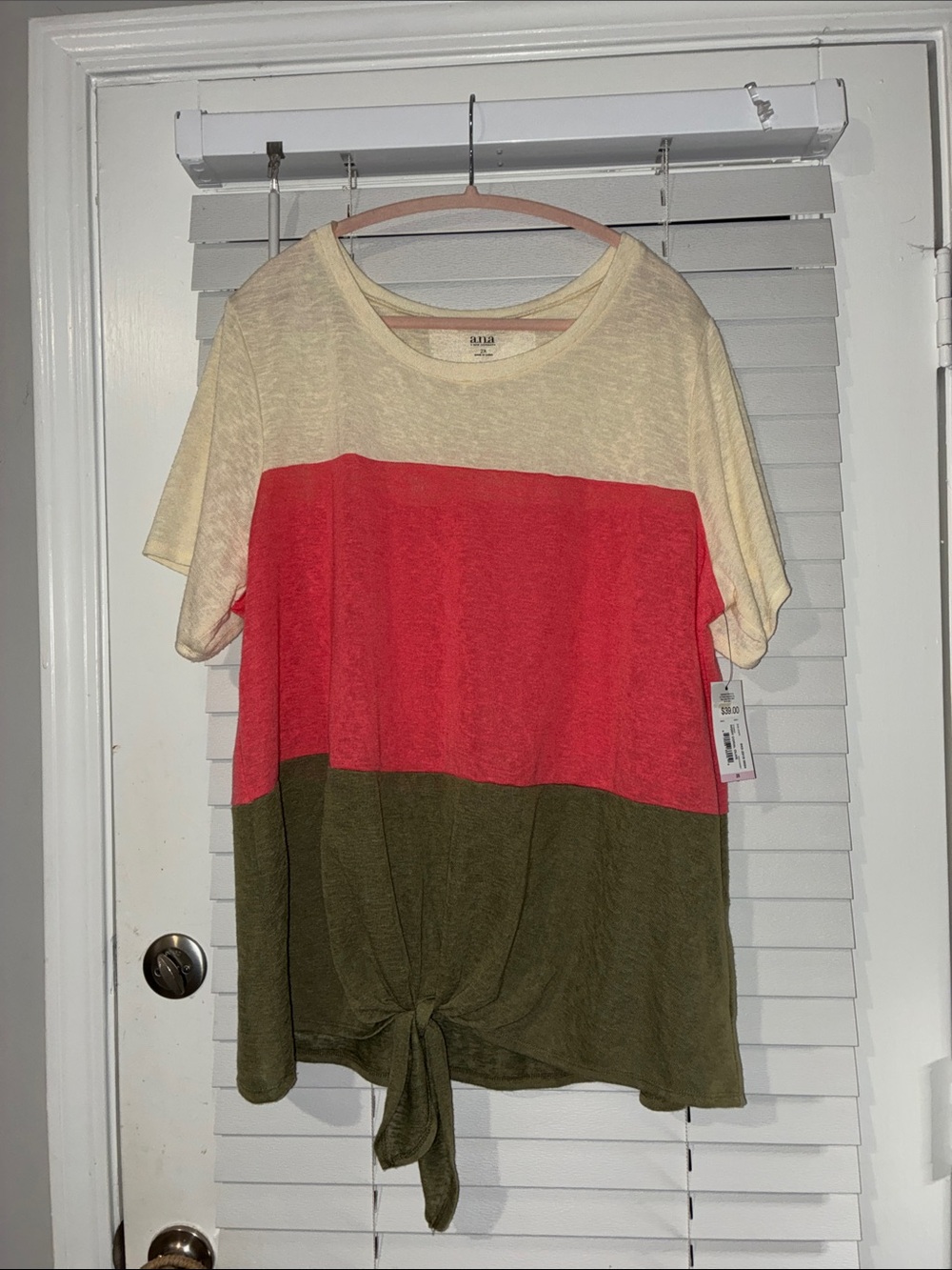 a.n.a Colorblock Tie-Front Short Sleeve Top in Cream, Coral & Olive